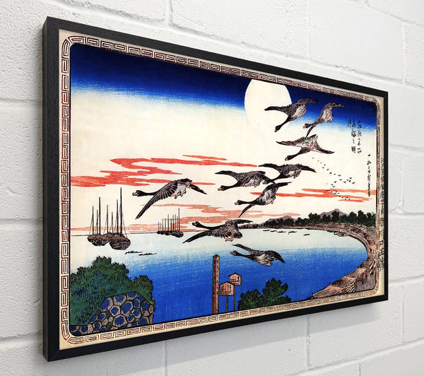 Hiroshige Geese Descending Over A Bay