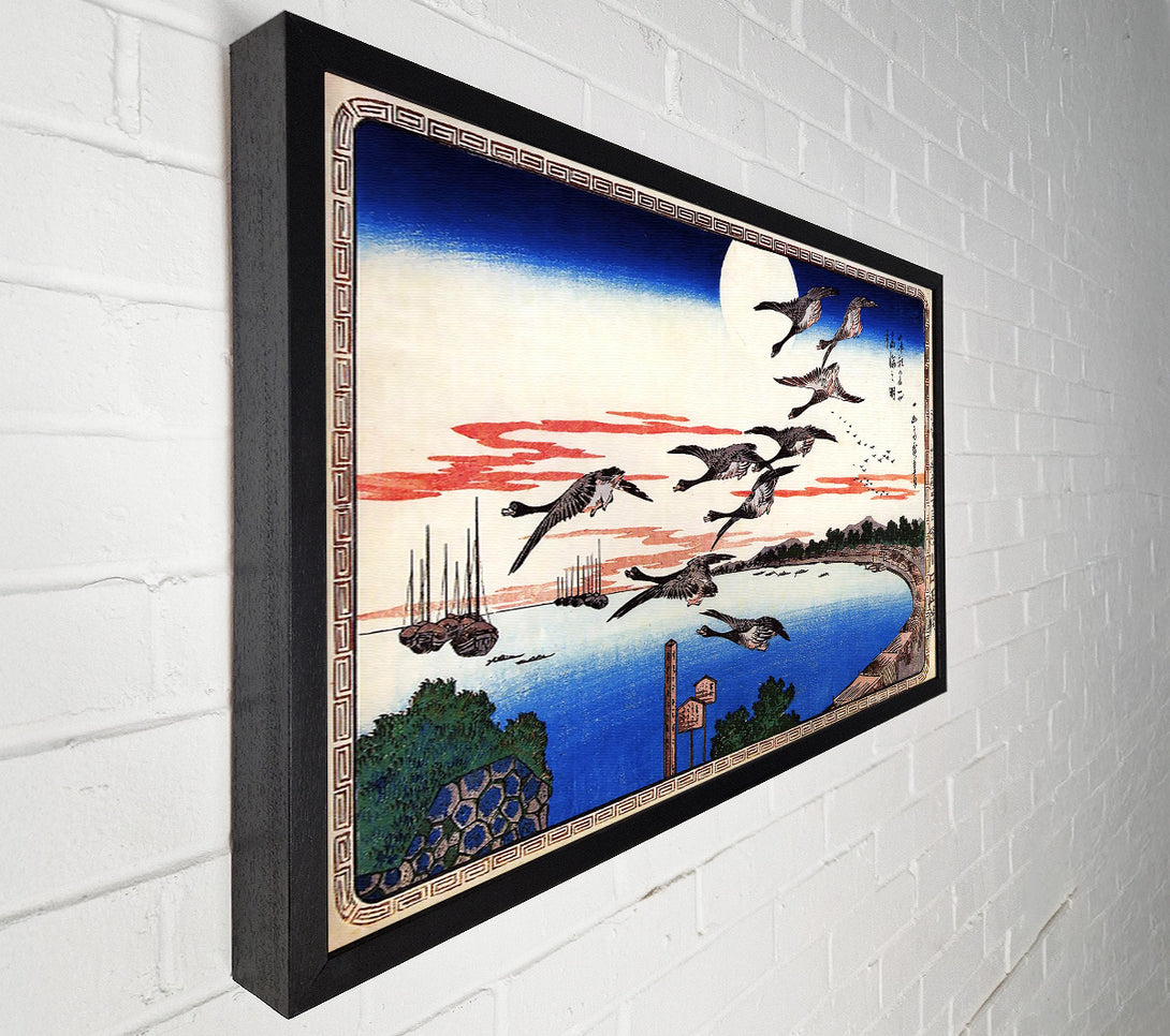  A Canvas Print of Hiroshige Geese Descending Over A Bay Canvas Wall Art