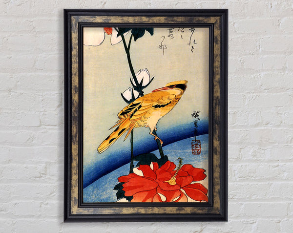Hiroshige Golden Oriole On A Hibiscus Branch Framed Print
