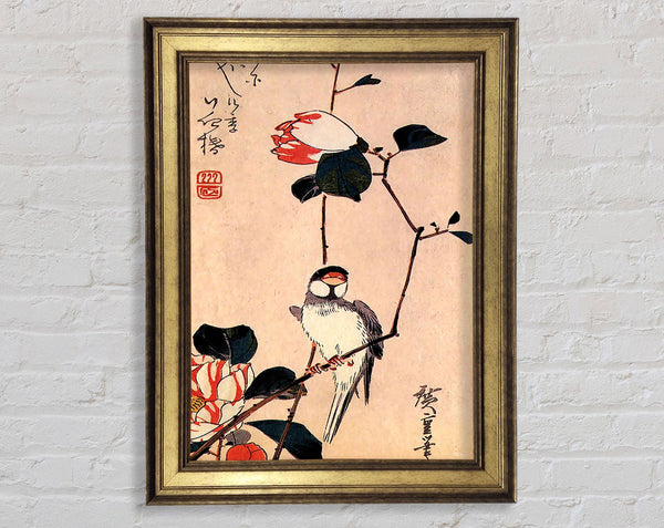 Hiroshige Java Sparrow On A Magnolia Branch Framed Print