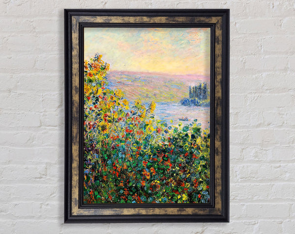 Monet Flower Beds At Vetheuil Framed Print