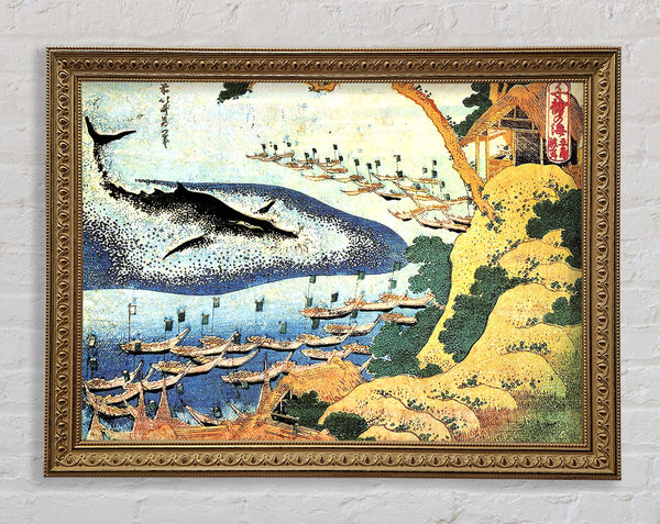 Hokusai Ocean Landscape And Whale Framed Print