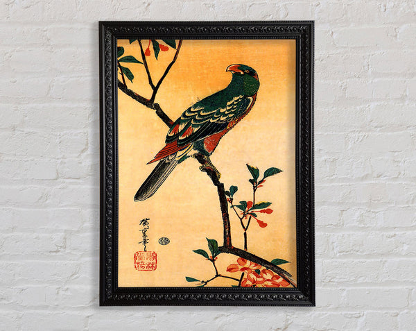 Hiroshige Parrot On A Blooming Branch Framed Print