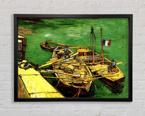 Van Gogh Quay With Men Unloading Sand Barges Framed Print
