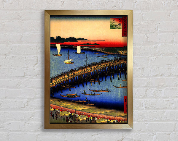 Hiroshige Ryogoku Bridge And The Great Riverbank Framed Print