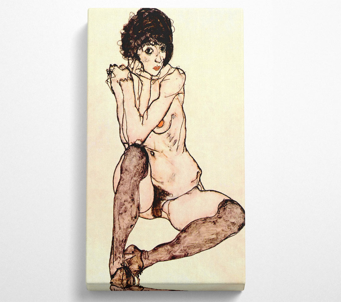  A Canvas Print of Schiele Sitting Female Nude Canvas Wall Art
