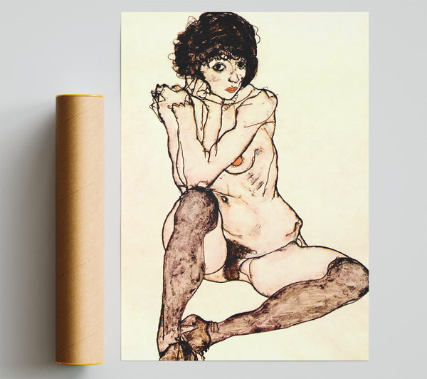 Schiele Sitting Female Nude Poster