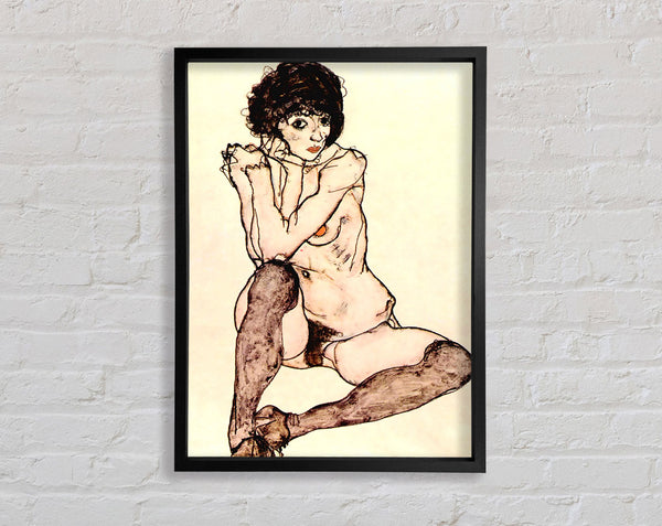 Schiele Sitting Female Nude Framed Print