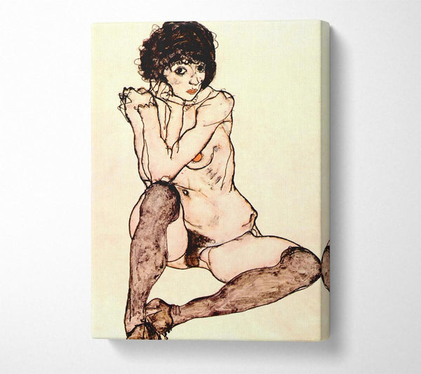  A Canvas Print of Schiele Sitting Female Nude Canvas Wall Art