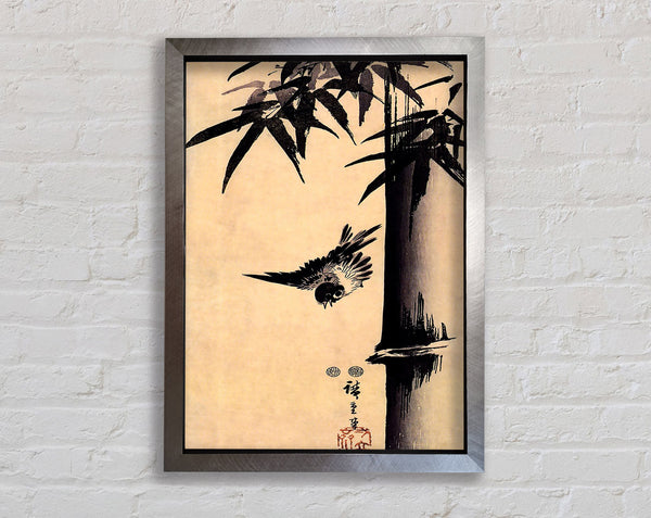 Hiroshige Sparrow And Bamboo 2 Framed Print