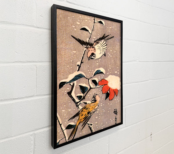 Hiroshige Sparrows And Camelias With Snow