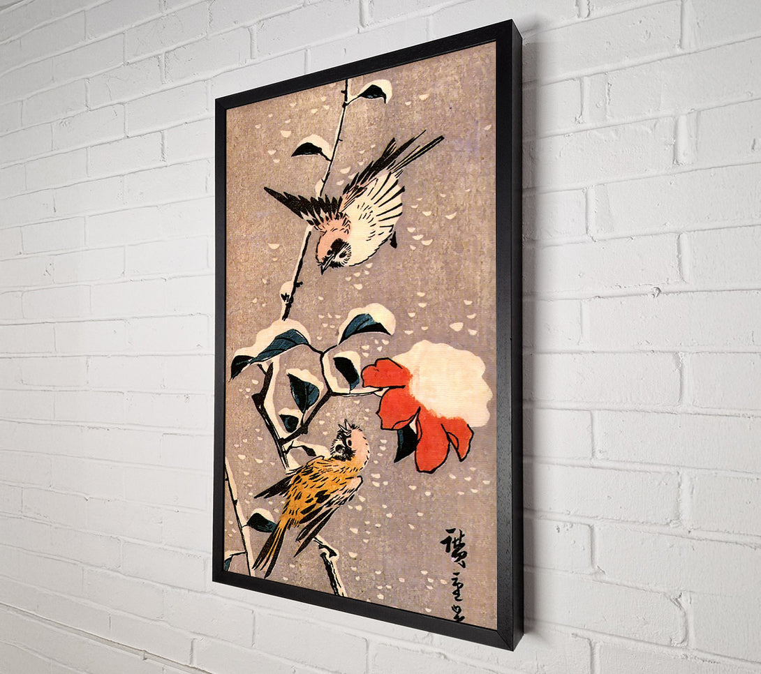  A Canvas Print of Hiroshige Sparrows And Camelias With Snow Canvas Art