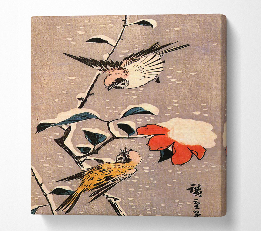  A Canvas Print of Hiroshige Sparrows And Camelias With Snow Canvas Art