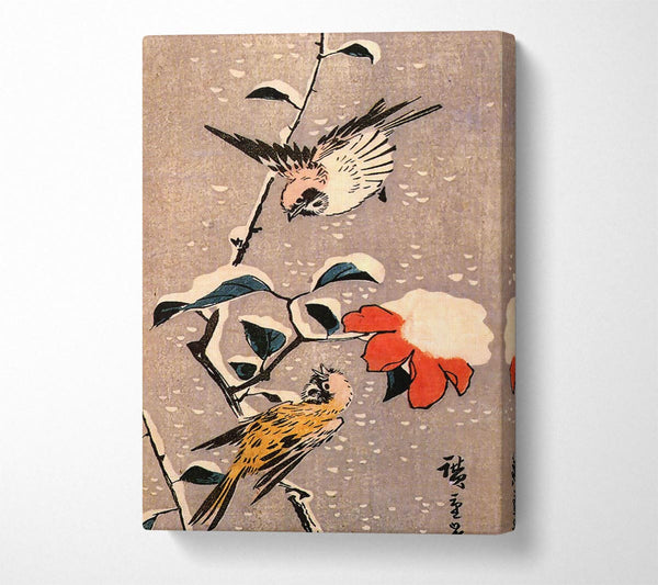  A Canvas Print of Hiroshige Sparrows And Camelias With Snow Canvas Art