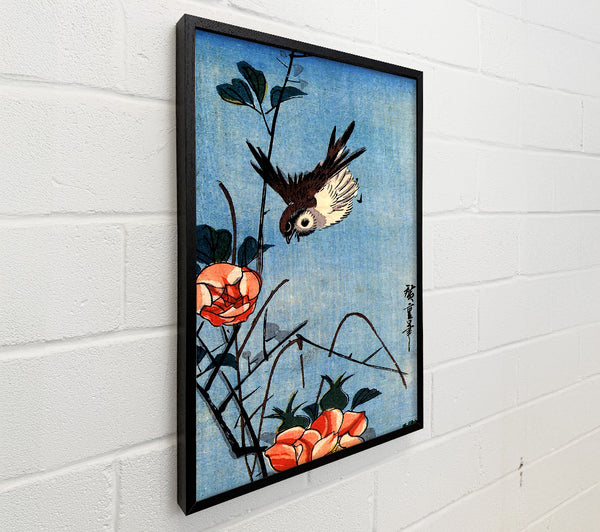 Hiroshige Sparrows And Wild Rose