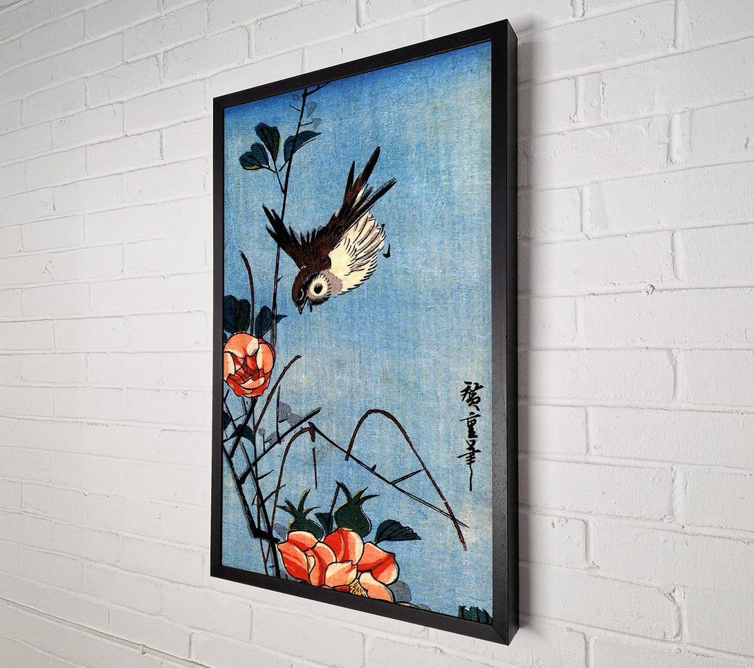  A Canvas Print of Hiroshige Sparrows And Wild Rose Canvas Wall Art
