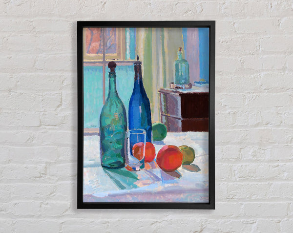 Spencer Frederick Gore Blue And Green Bottles And Oranges Framed Print