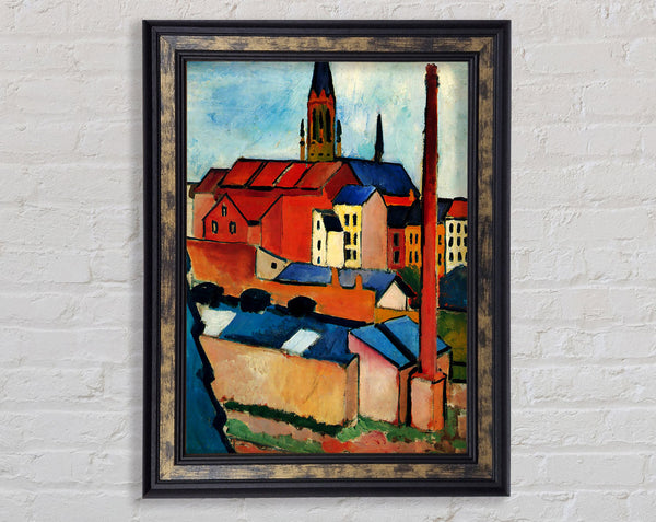 August Macke St Marys Church With Houses And Chimney Framed Print