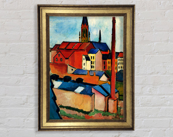 August Macke St Marys Church With Houses And Chimney Framed Print