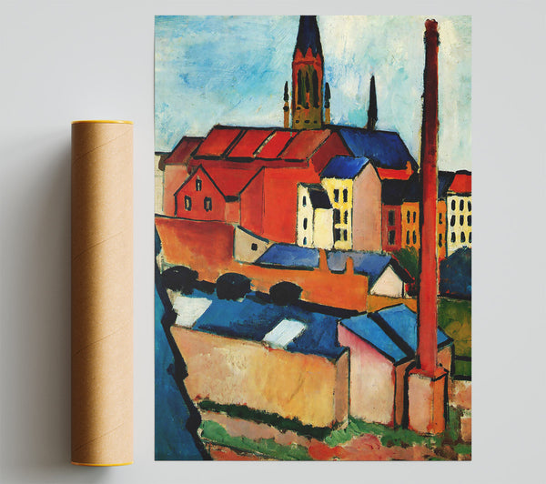 August Macke St Marys Church With Houses And Chimney Giclee Print