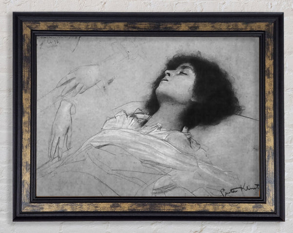 Klimt Study Sheet With The Upper Body Of A Girl And Sketches Framed Print