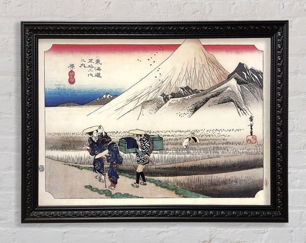 Hiroshige Travellers Passing Mount Fuji Framed Print