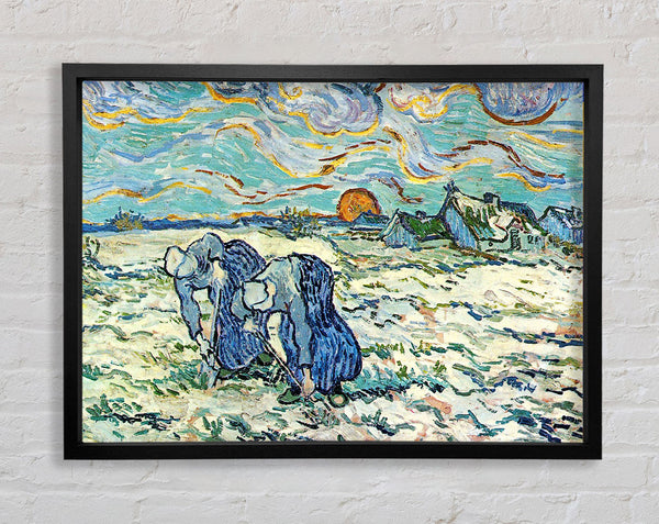 Van Gogh Two Digging A Grave In The Snow Framed Print
