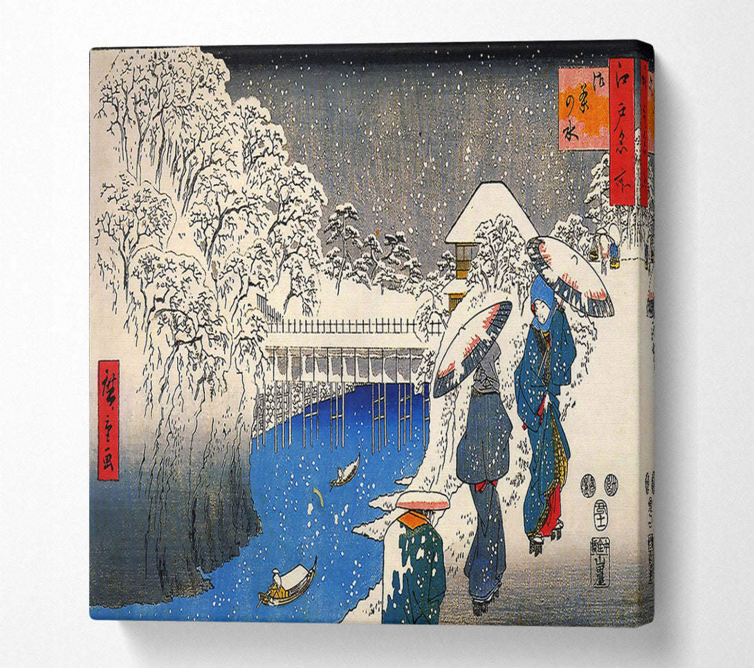  A Canvas Print of Hiroshige Two Ladies Conversing In The Snow Canvas Art