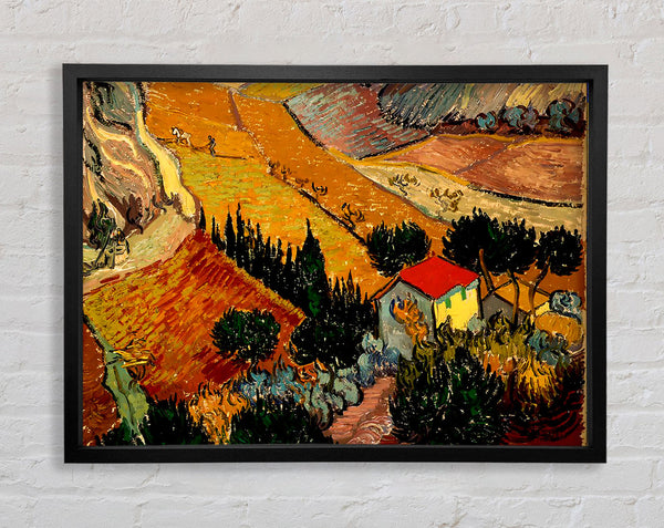 Van Gogh Landscape With House And Ploughman Framed Print