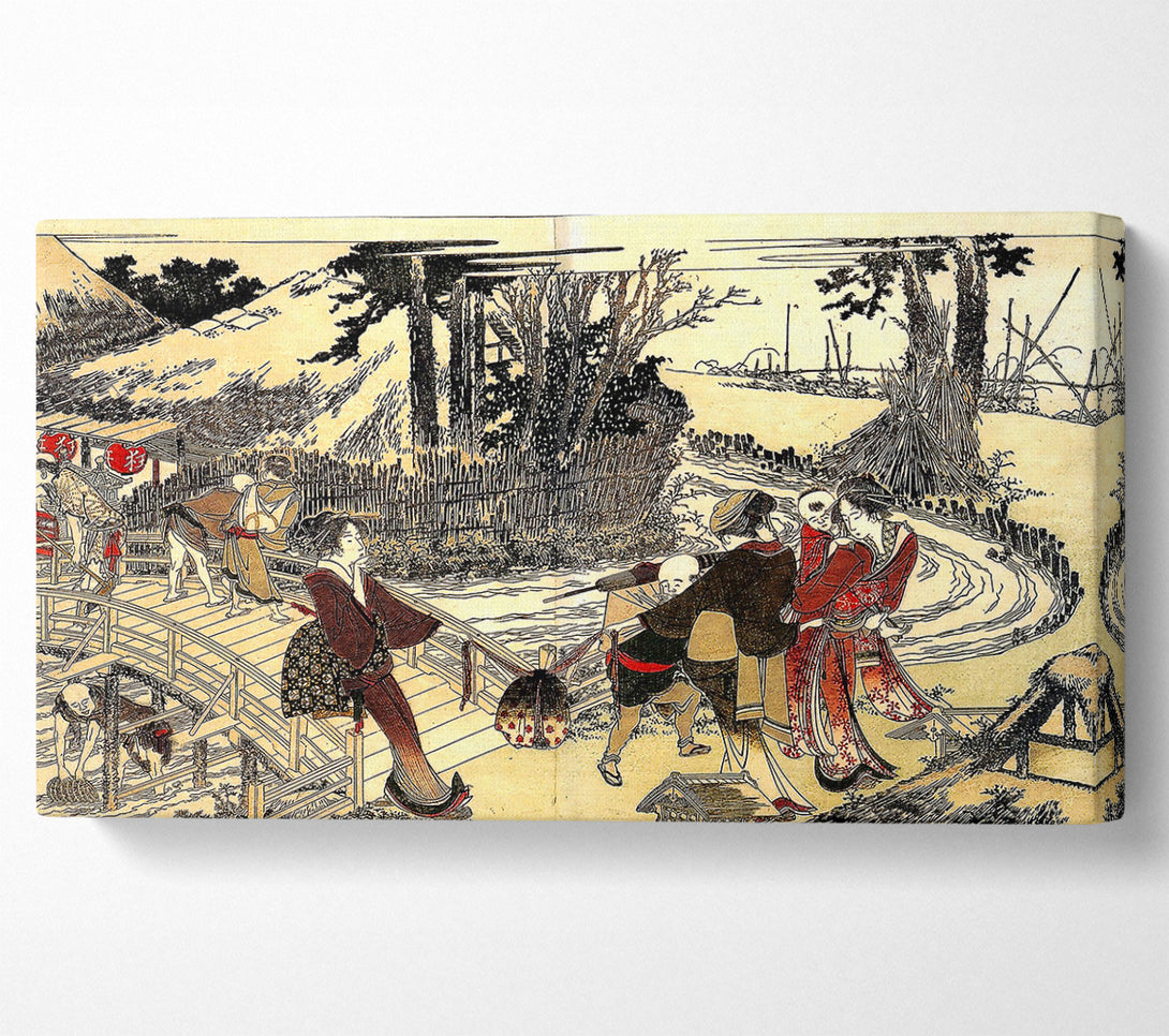  A Canvas Print of Hokusai Village Near A Bridge Canvas Art