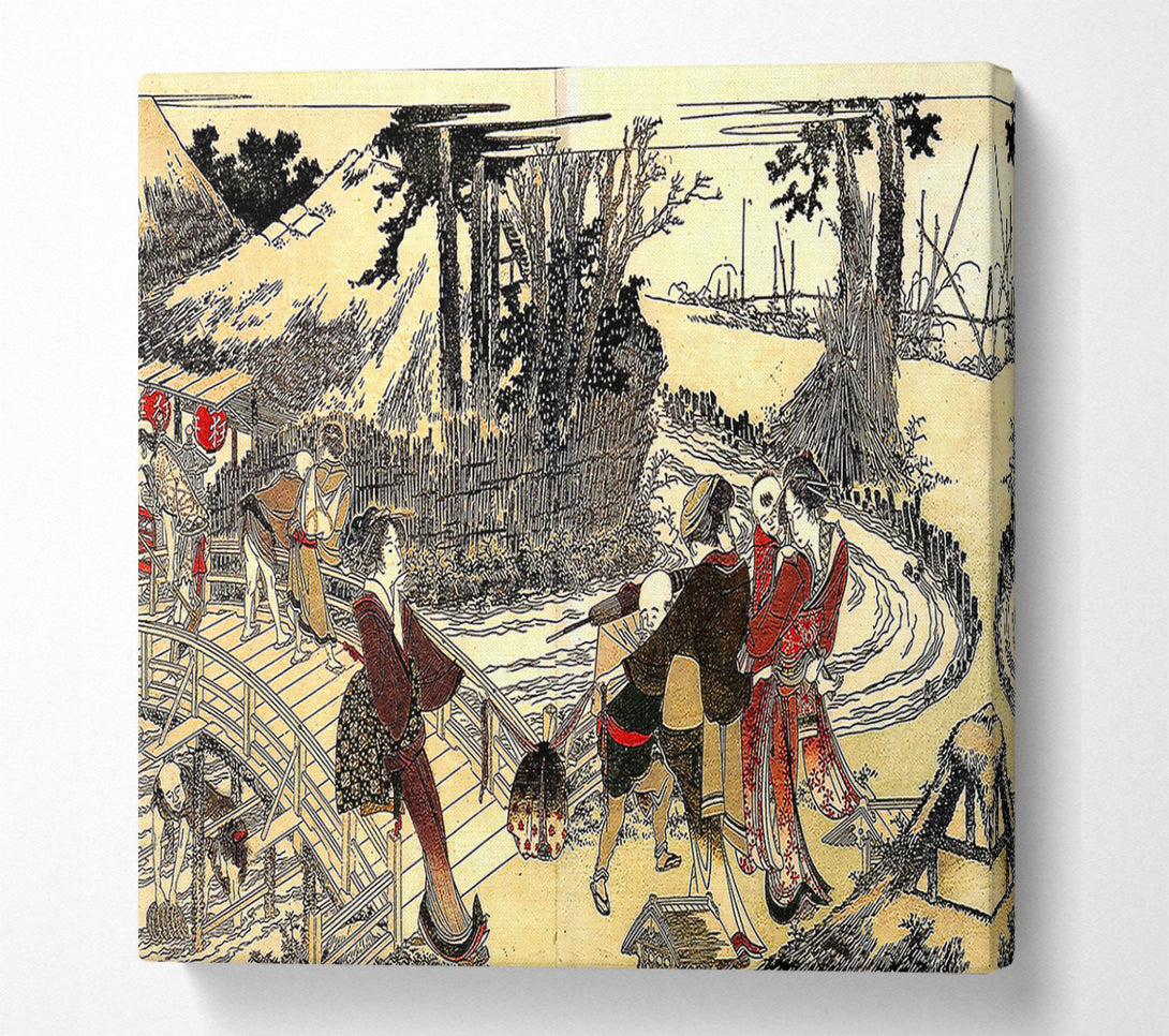  A Canvas Print of Hokusai Village Near A Bridge Canvas Art