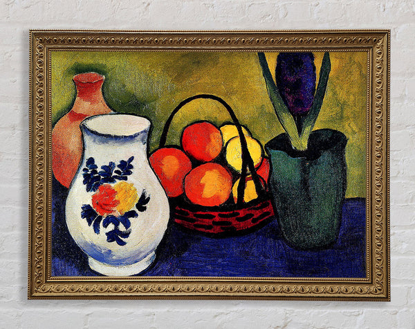 August Macke White Jug With Flowers And Fruits Framed Print