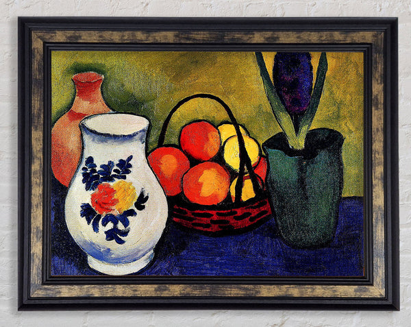 August Macke White Jug With Flowers And Fruits Framed Print