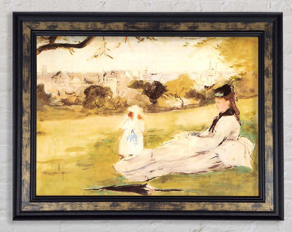 Morisot Woman And Child Sitting In A Field Framed Print