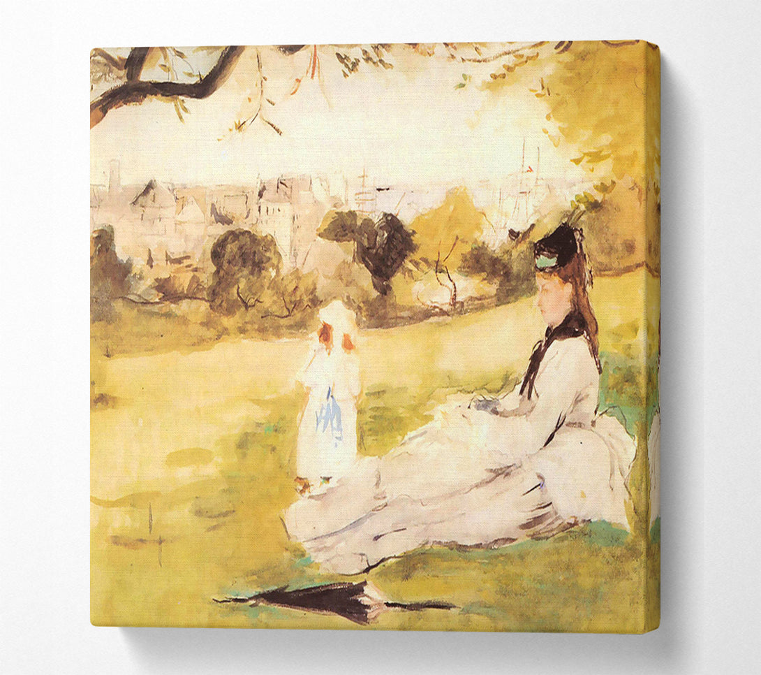  A Canvas Print of Morisot Woman And Child Sitting In A Field Canvas Art
