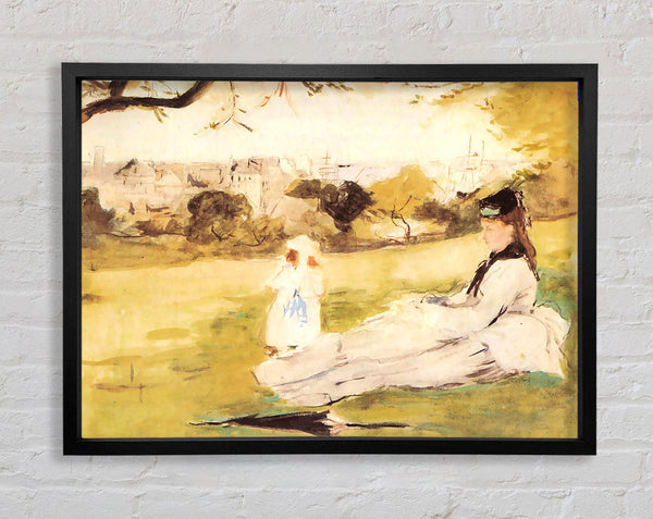 Morisot Woman And Child Sitting In A Field Framed Print
