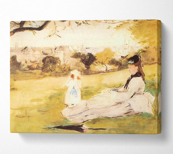  A Canvas Print of Morisot Woman And Child Sitting In A Field Canvas Art