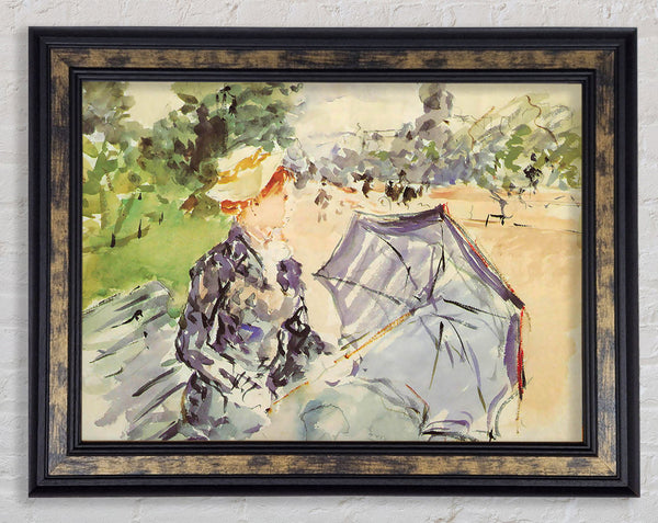 Morisot Woman With Parasol Sitting In The Park Framed Print