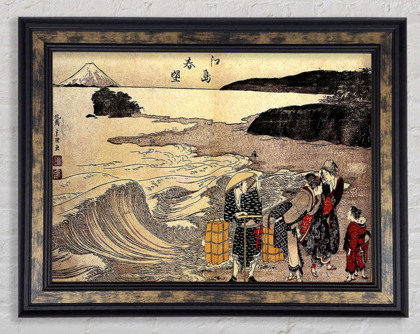 Hokusai Women On The Beach Of Enoshima Framed Print