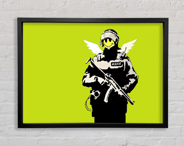 Banksy Angel Copper Lime Green Framed Print