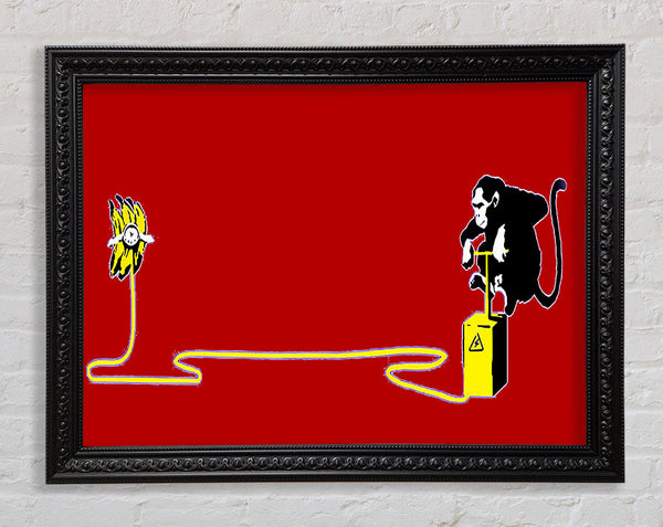 Banksy Banana Monkey Detonator Red Framed Print