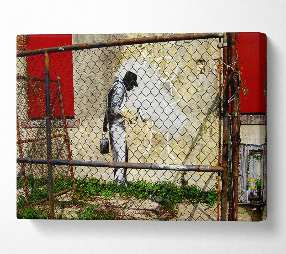  A Canvas Print of Banksy Behind The Fence Canvas Art