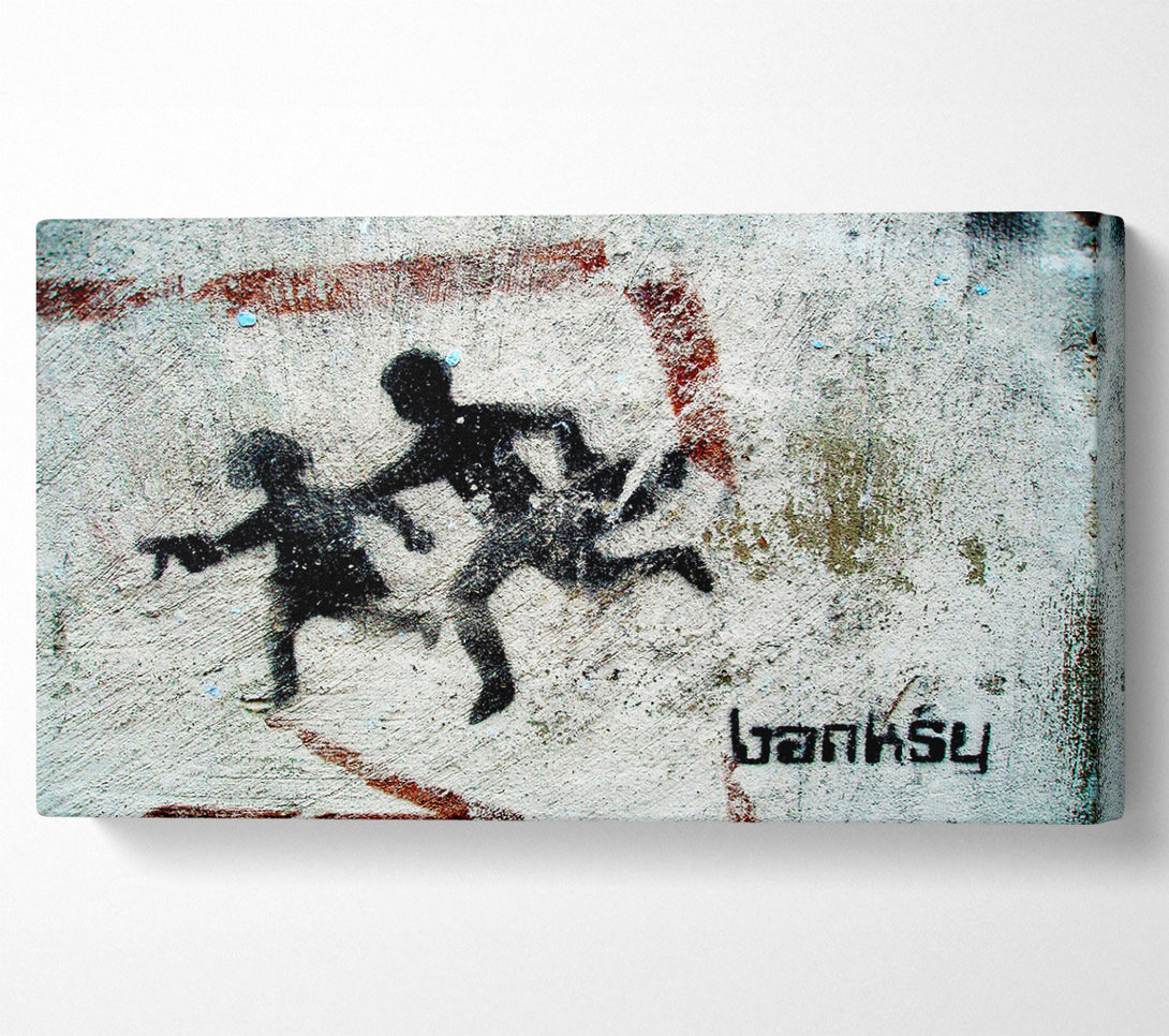  A Canvas Print of Banksy Beware Children With Guns Canvas Print