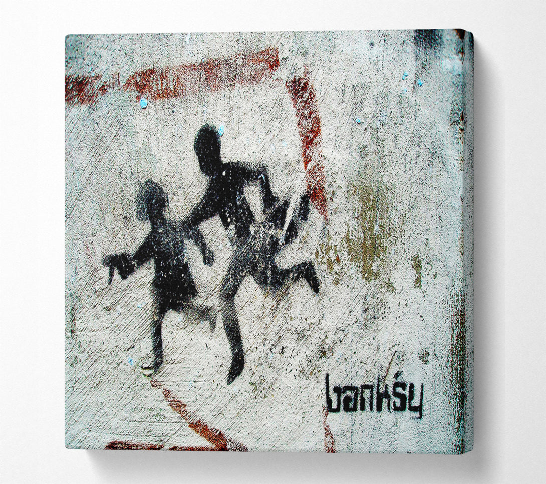  A Canvas Print of Banksy Beware Children With Guns Canvas Print