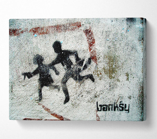  A Canvas Print of Banksy Beware Children With Guns Canvas Print