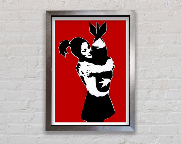 Banksy Bomb Hugger Girl Red Framed Print