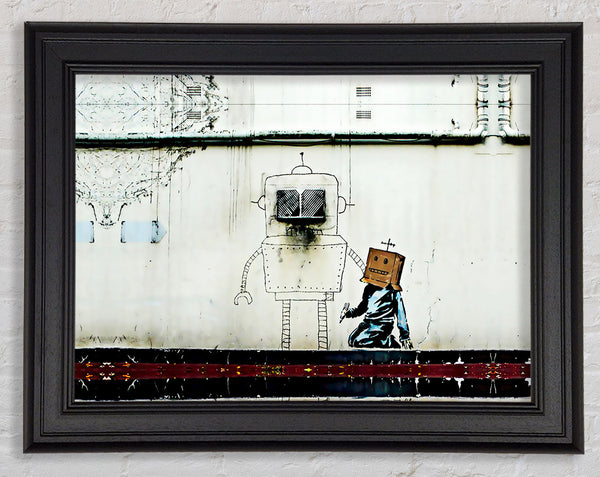 Banksy Box Head Robot Framed Print