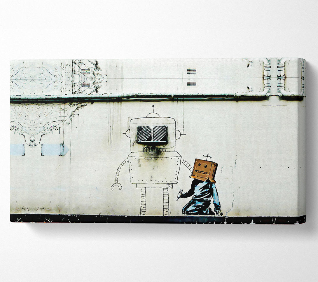  A Canvas Print of Banksy Box Head Robot Canvas Wall Art