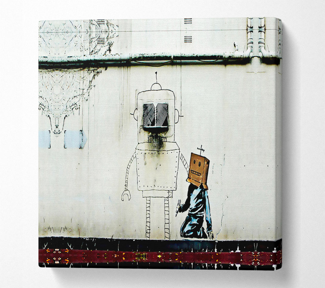  A Canvas Print of Banksy Box Head Robot Canvas Wall Art