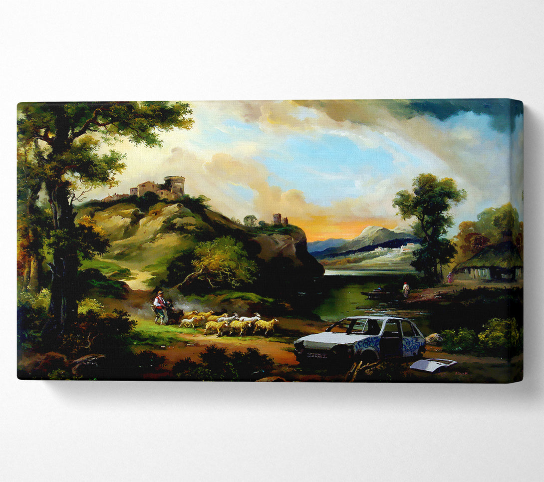  A Canvas Print of Banksy Countryside Junk Yard Canvas Print